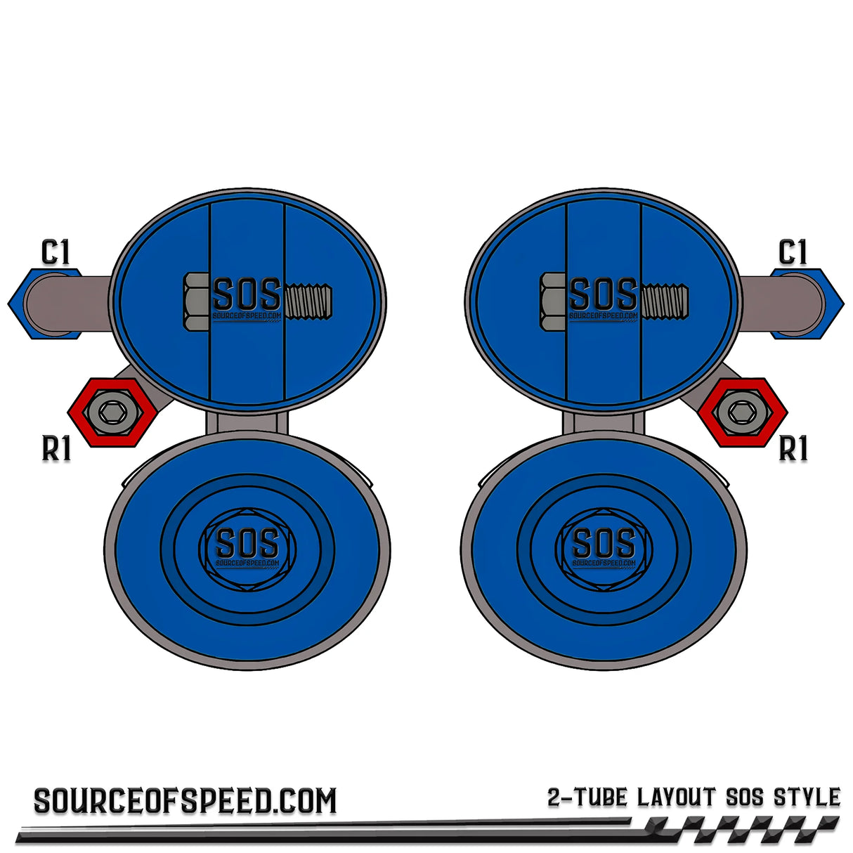 King Shock 2-Tube Piggyback Reservoir Bypass Layout - SOS Style