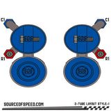 King Shock 2-Tube Piggyback Reservoir Bypass Layout - Style 1