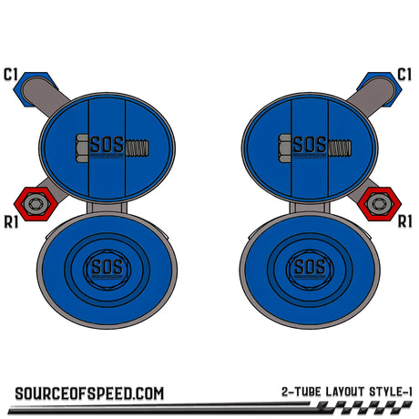 King Shock 2-Tube Piggyback Reservoir Bypass Layout - Style 1