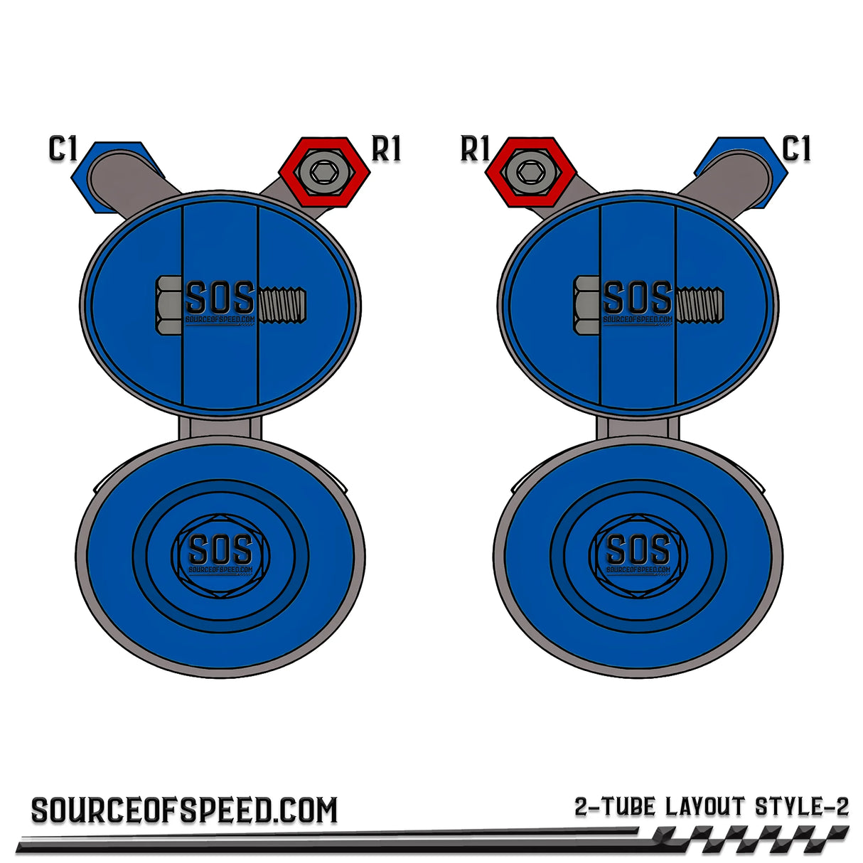 King Shock 2-Tube Piggyback Reservoir Bypass Layout - Style 2