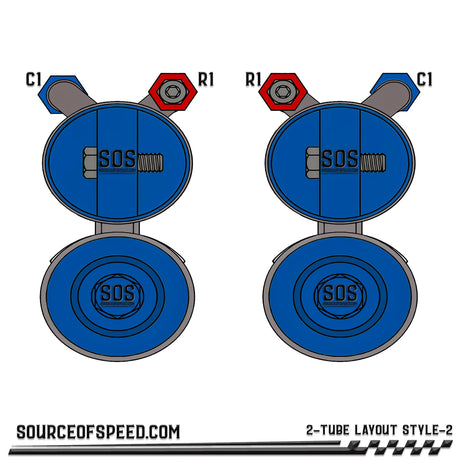 King Shock 2-Tube Piggyback Reservoir Bypass Layout - Style 2