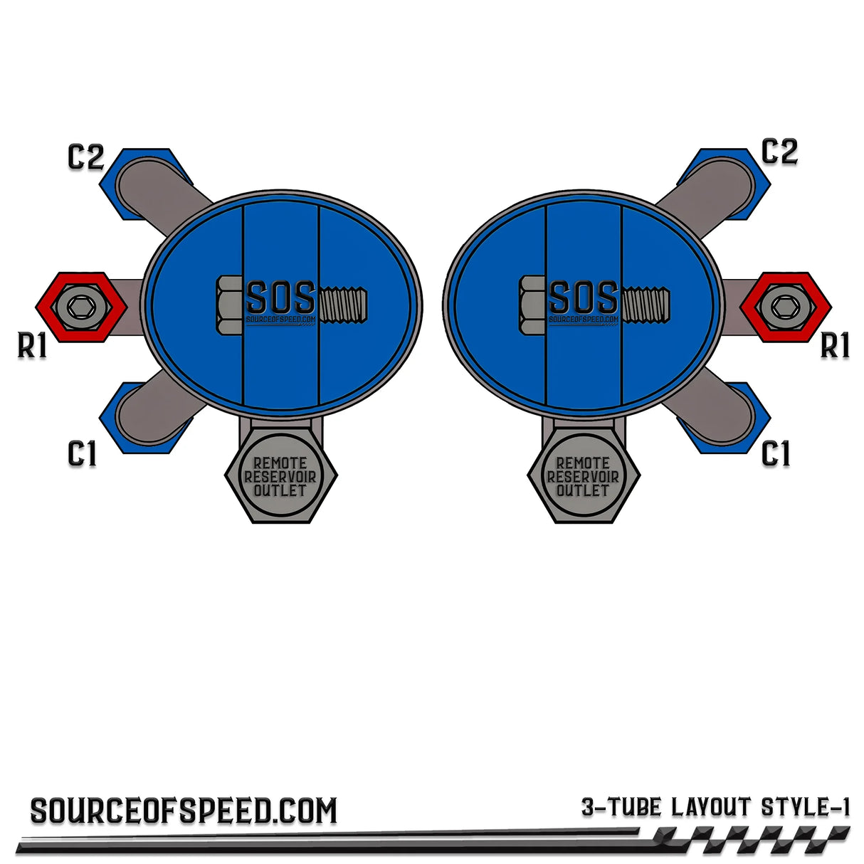 King Bypass layout, 3-tube style 1, remote reservoir