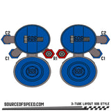 King Shock 3-Tube Piggyback Reservoir Bypass Layout - SOS Style