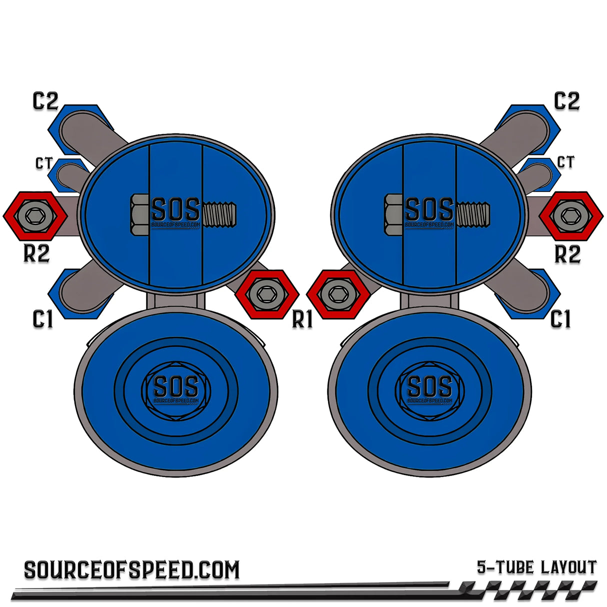 King Shock 5-Tube Piggyback Reservoir Bypass Layout