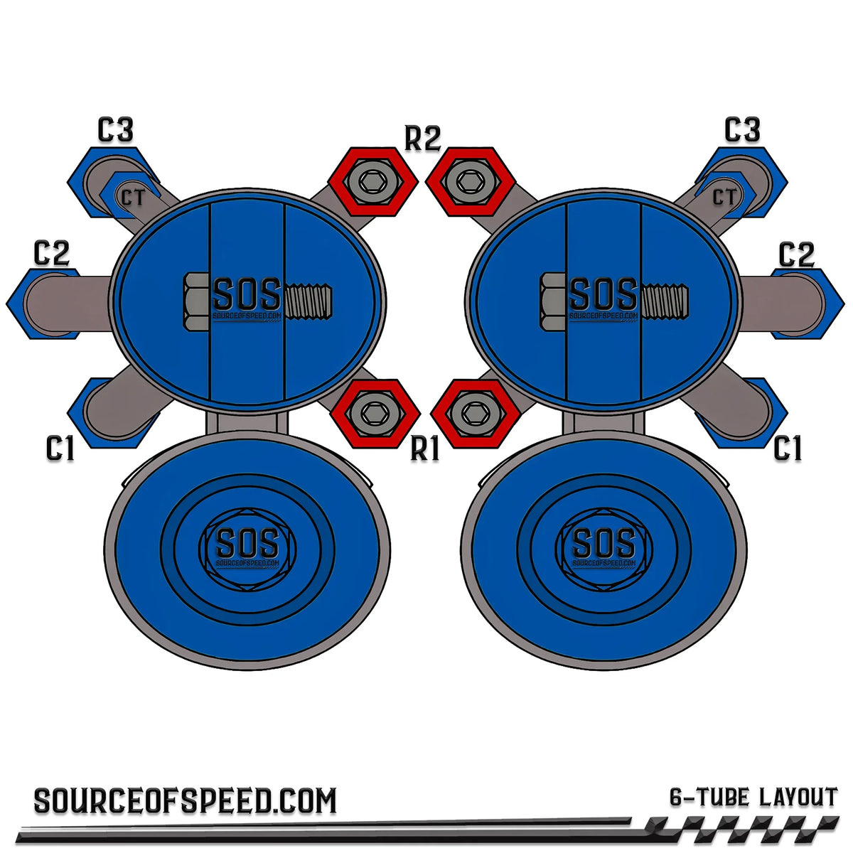 King Shock 6-Tube Piggyback Reservoir Bypass Layout