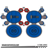 King Shock 6-Tube Piggyback Reservoir Bypass Layout