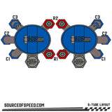 King Shock 6-Tube Remote Reservoir Bypass Layout