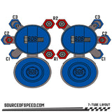 King Shock 7-Tube Piggyback Reservoir Bypass Layout