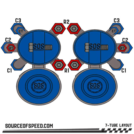 King Shock 7-Tube Piggyback Reservoir Bypass Layout