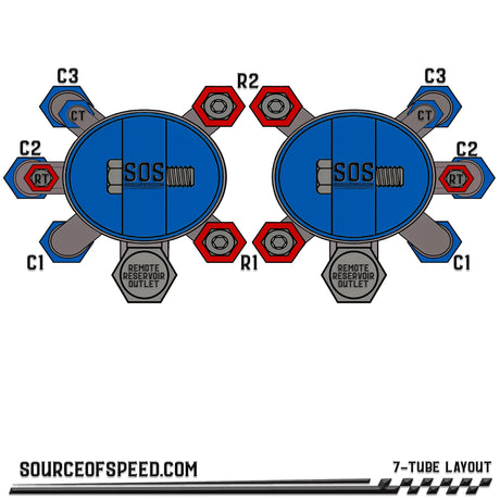 King Shock 7-Tube Remote Reservoir Bypass Layout