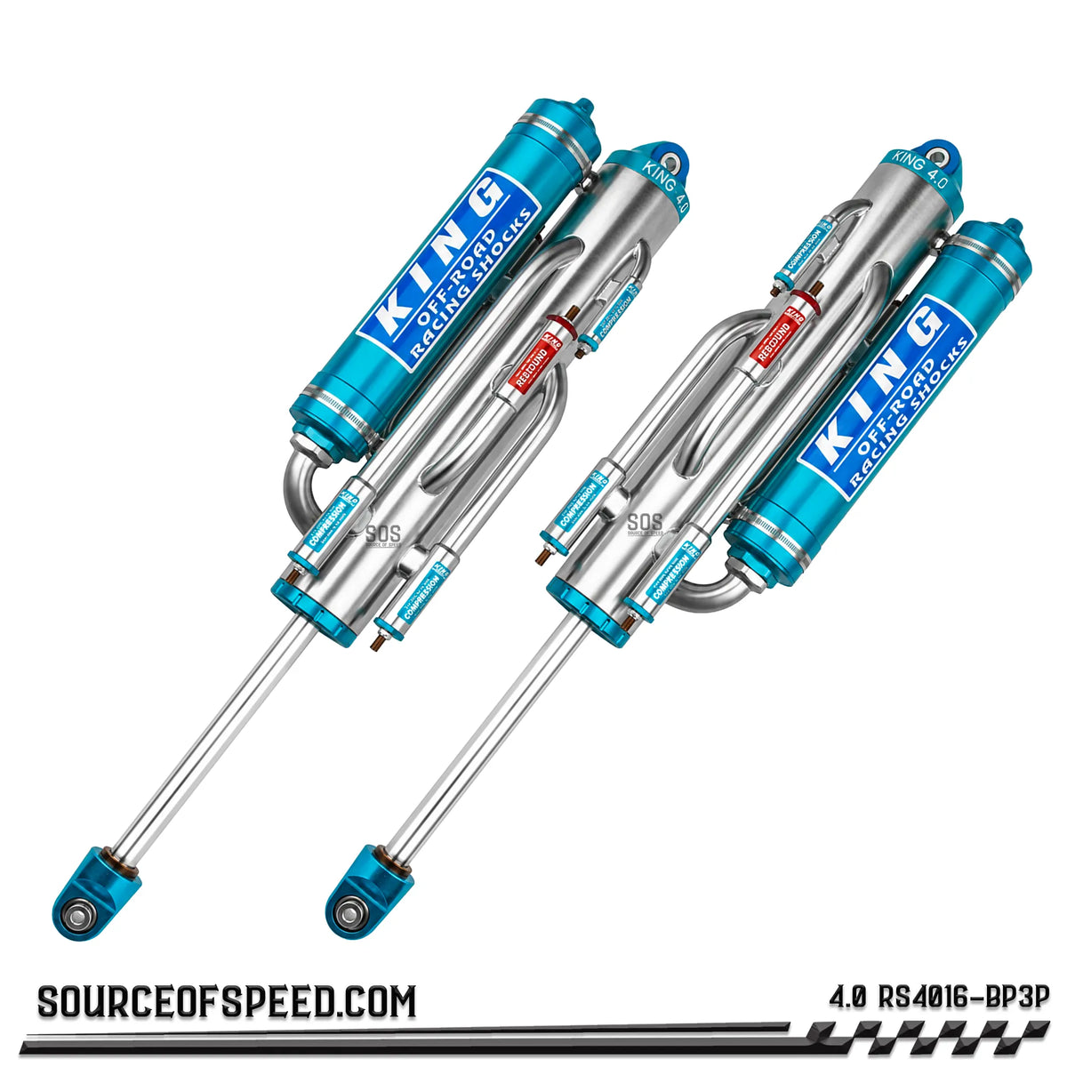 King RS Series 4.00" x 16" 3-Tube Bypass Piggyback Reservoir 
